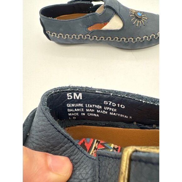 Hush Puppies Womens Leather Sunburst T-Strap Shoes Size 5 Blue - Picture 6 of 6